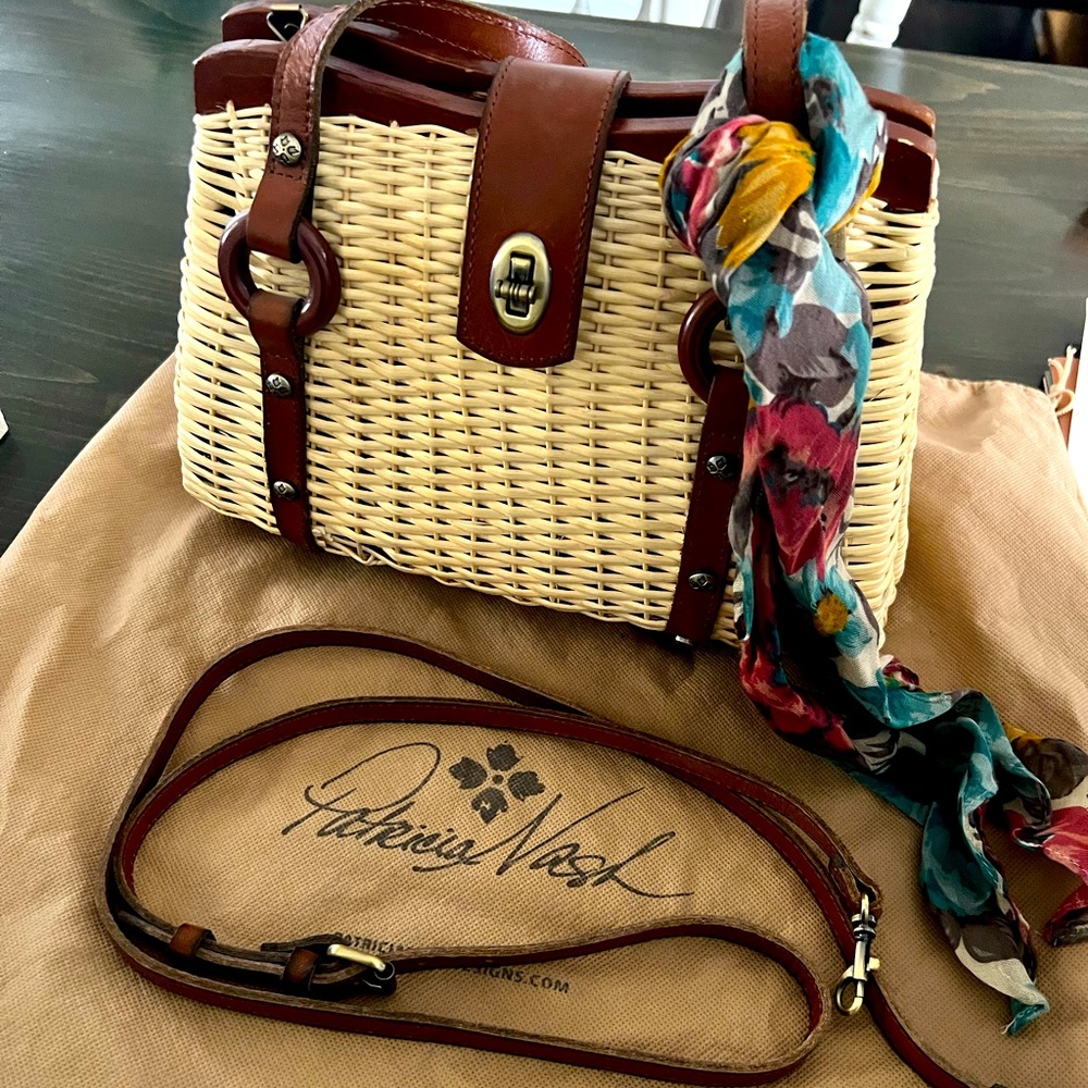 Patricia Nash Marcianise Satchel SPRING WICKER COLLECTION PURSE WITH SCARF